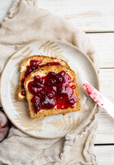 Whole Grain Toast with Cranberry Jam on Top