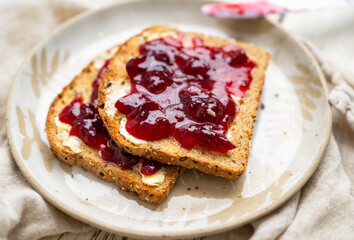 Whole Grain Toast with Cranberry Jam on Top