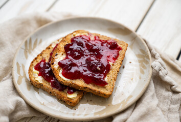 Whole Grain Toast with Cranberry Jam on Top