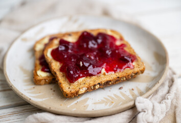 Whole Grain Toast with Cranberry Jam on Top