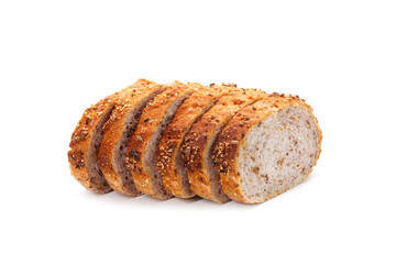 Gluten free rye bread isolated on white background. Healthy bakery, pastry, bun