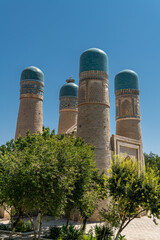 Chor Minor is historic gatehouse for now-destroyed madrasa, Bukhara, Uzbekistan