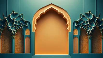 Foto op Plexiglas islamic design for ramadan kareem greeting background 3d paper cut style © Aura
