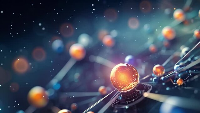 Closeup of a neutron, its surface dotted with tiny flashes of color as the quarks within shift and exchange the strong force between them.