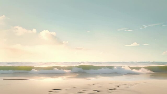 Minimal animation of a serene beach scene with gentle waves moving back and forth in slow motion.
