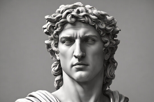 The greek god hermes statue. Male statue of a Roman deity, muscular in Olympus. Ancient Greek religion.