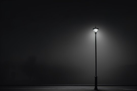 Fototapeta Minimalist black and white image of an isolated street lamp, focusing on loneliness and light.