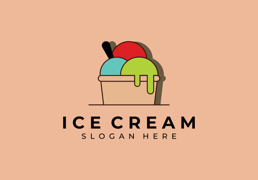 vector ice cream logo illustration vintage design, cup of ice cream