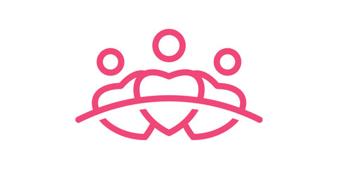 logo design combining the shape of love with people, teamwork, partners, family.