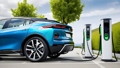 Electric car charging at station