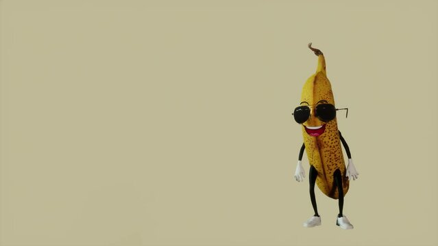 Lively 3D animation of a joyous banana character dancing with enthusiasm. Playful and entertaining animated performance.