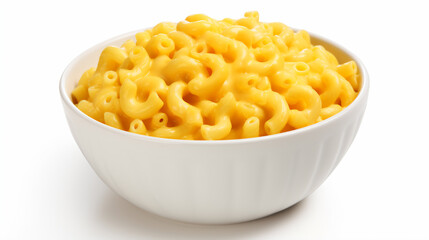 a bowl of macaroni and cheese on a white surface