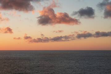 Pink sunset sky with clouds over the Baltic Sea, Svetlogorsk, Kaliningrad region, Russia