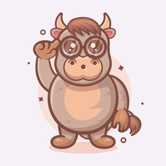 funny bull animal character mascot with think gesture isolated cartoon in flat style design