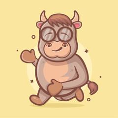 cheerful bull animal character mascot running isolated cartoon in flat style design