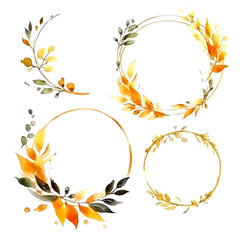 set of golden frame watercolor