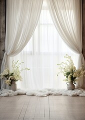 Ethereal Elegance: White Dreamy Sheer Curtain Backdrop

