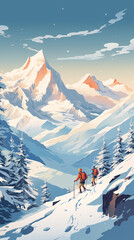 Hiking up towering snow peaks extreme sports
 - obrazy, fototapety, plakaty