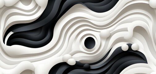 Black and white stripe waves pattern background by Ai generate.