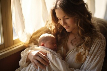 Woman breastfeeding newborn baby