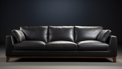 Capture the essence of relaxation and comfort with a series of casual sofa photography shots featuring a black leather sofa. Generative AI