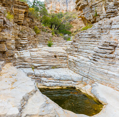 The Limestone Terraced Hiker's Staircase on The Devil's Hall Trail in Pine Springs Canyon, Guadalupe Mountains National Park, Texas, USA