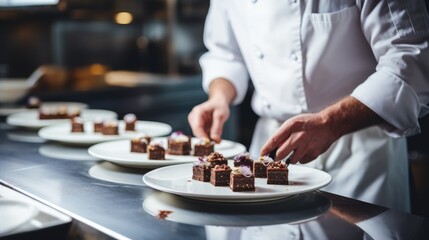 Savoring Sweet Perfection: Step into the World of Professional Pastry Chefs as They Craft and Serve Exquisite Chocolate Cakes, Where Every Slice is a Gourmet Delight.