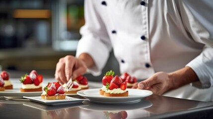 Sweet Symphony: The Chef's Symphony of Flavors with Cheesecake, Juicy Strawberries, and Fluffy Whipped Cream - A Dessert Delight Beyond Compare.