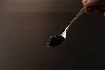 spoon with black sturgeon caviar　キャビア　スプーン