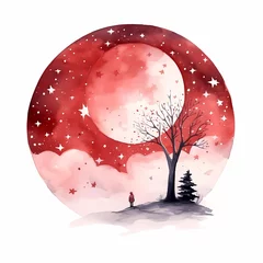 Foto op Canvas watercolor style starry night nature landscape minimalist valentine's day clipart   © Cosmic Edge