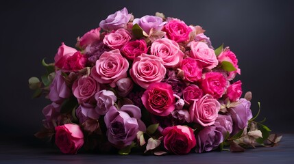 Vibrant Pink Rose Bouquet on a Dark Background