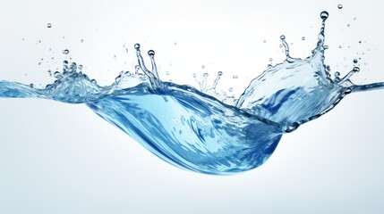 A Close-up of Blue water, spiral, liquid, splash, swirling wave, white isolated background.