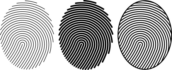 outline black fingerprints icon set - obrazy, fototapety, plakaty