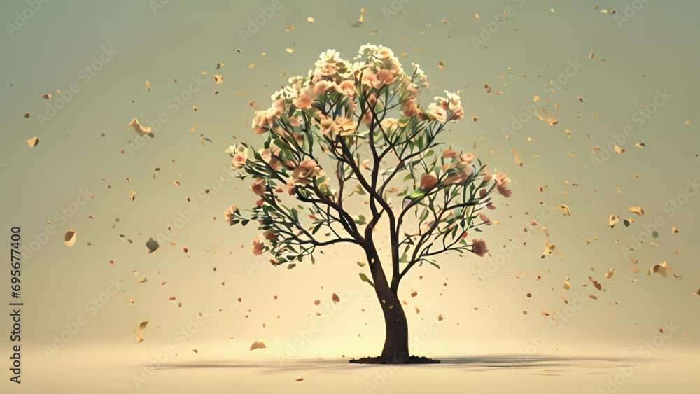 Poster a timelapse animation of a tree growing and blooming, symbolizing the growth and development of memo