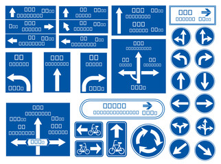Japanese Blue Arrow Public Road Signs Pictograms - Vector Models