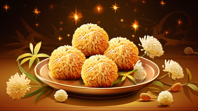 appetizing and visually appealing illustration of Tilgul or Til Gul Laddu, the sesame seed jaggery ball