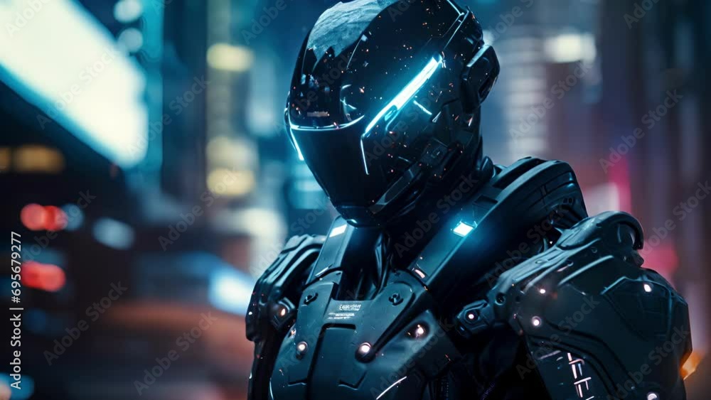 Poster a robotic soldier in an advanced armor system made up of hightech cybernetics encasing the body. cyb