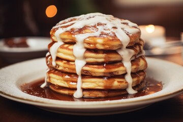  Indulge in Chocolate Chip Pancakes Topped with a Generous Dollop of Nutella and a Sprinkle of Powdered Sugar - A Sweet Morning Treat