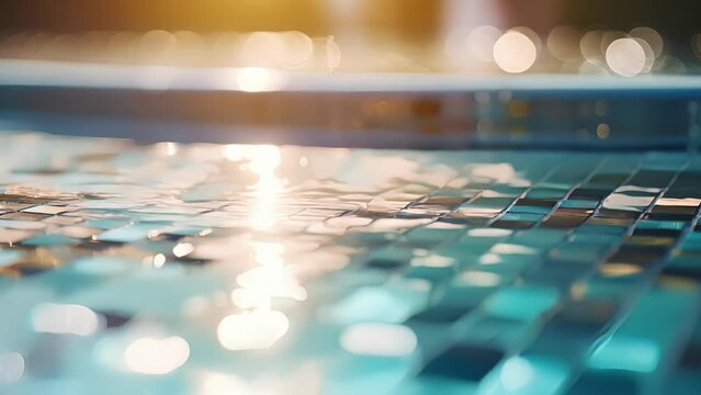 Closeup of the metallic accents on designer pool tiles, adding a touch of modern elegance and sophistication to the pool design.