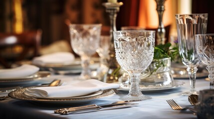 Elegant Dining Affair: Experience a Hotel Table Set for Dining, Polished to Perfection, Offering a Sophisticated Ambiance Ideal for Business or Romantic Occasions.
