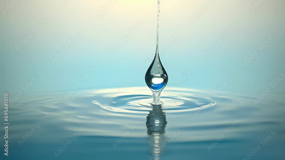 Wall mural minimal animation of a water droplet falling into a pool, creating ripples and reflections.