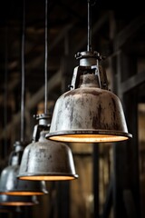 Obraz premium Urban Lighting: Illuminate Your Space with Industrial Pendant Lights, Featuring a Contemporary Aesthetic and Modern Design for a Sleek Interior Statement.