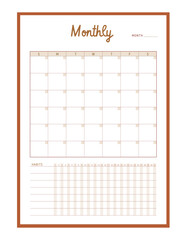 Monthly Planner. Minimalist planner template set. Vector illustration.	