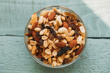 Good morning. Food. Nuts bowl. Fruit. Dessert. Diet. Natural. 