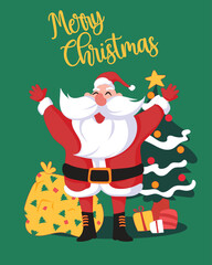 Hand drawn vector abstract fun Merry Christmas time cartoon illustrations greeting cards