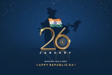 Fotobehang Indian Republic day concept with golden text 26 January and india map. © rahul