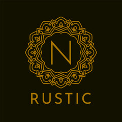 letter N rustic border initial vintage brand