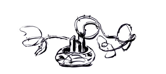 graphic still life with dry twisted branches, monochrome black and white drawing