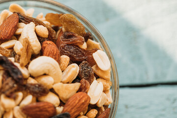 Good morning. Food. Nuts bowl. Fruit. Dessert. Diet. Natural. 