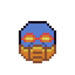 Fototapeta premium Strange face with visor, pixel art icon emoticon cartoon character. 8-bit flat style. Isolated abstract vector illustration.